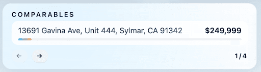 Real estate ARV calculator interface showing map comps.
